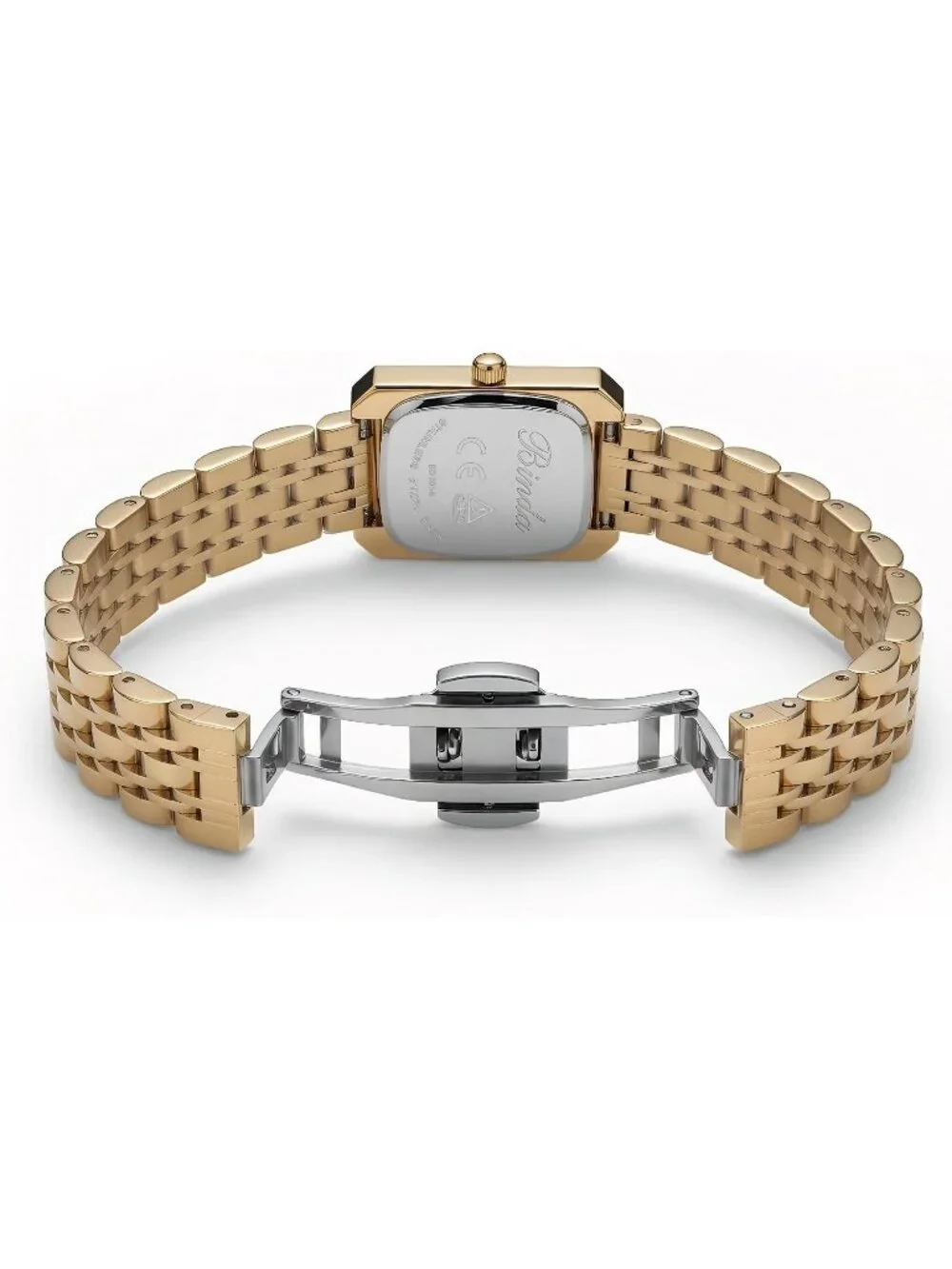 Women's Gold Burgundy Vintage Rectangular Case Stainless Steel Band Wrist Watch